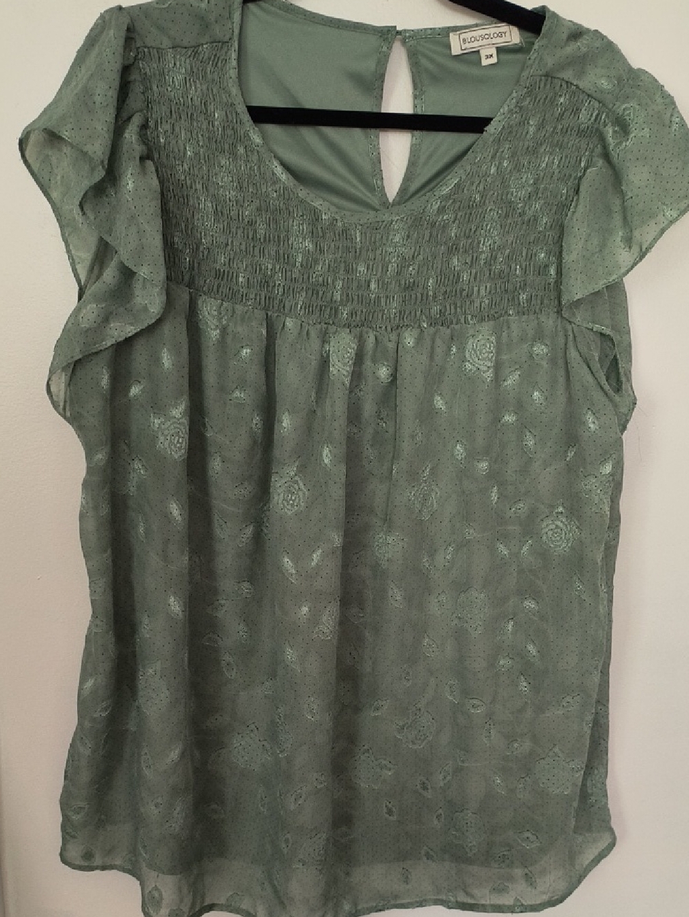 Sage Green Ruffle Sleeve Smocked Yoke Top